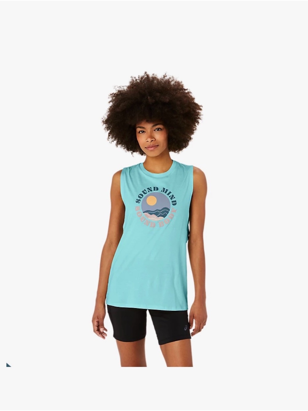 ASICS Sun in the Sky Muscle Tee Size XS Mint Green Graphic Workout Tank
